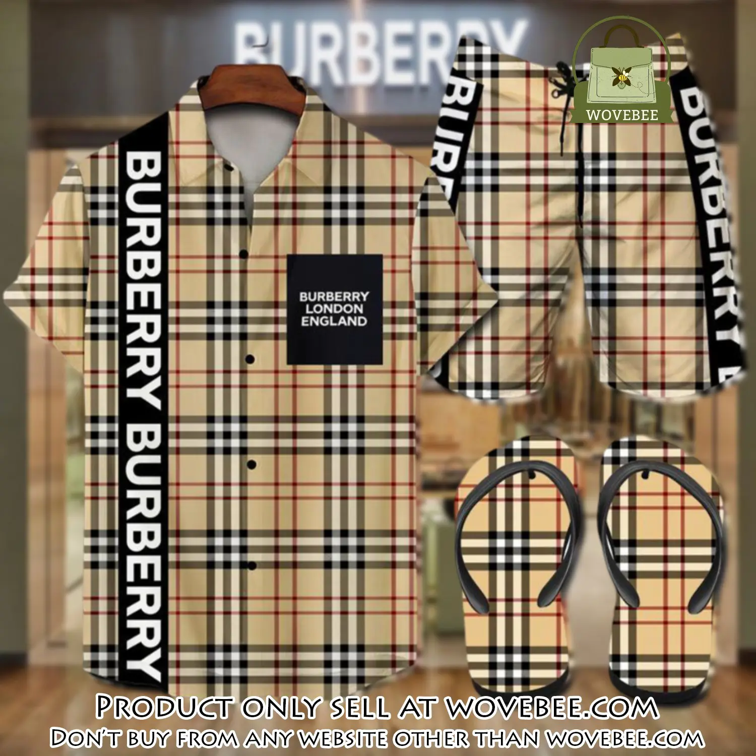 Burberry flip flops and combo hawaii shirt shorts luxury brand summer outfit hsf212 wvb0451309